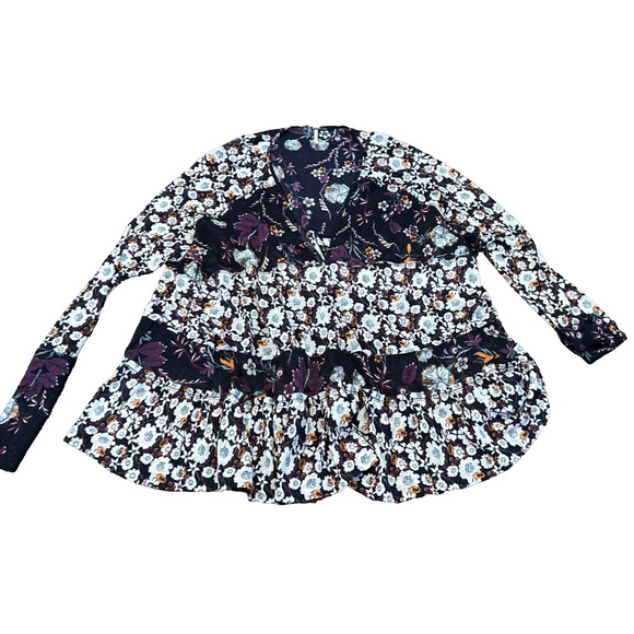 Free People Size S Isabelle Floral Print Long Sleeve Tunic Flowy Boho Semi Sheer - Picture 1 of 11